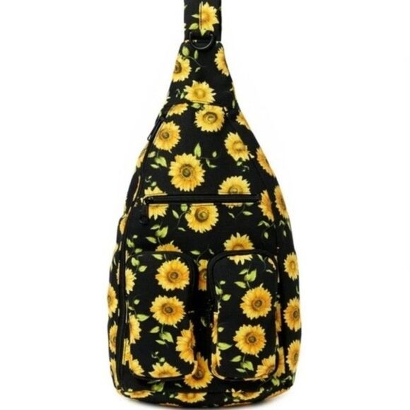 No Boundaries Cotton Canvas Sling Backpack Sunflowers Print - Picture 4 of 12